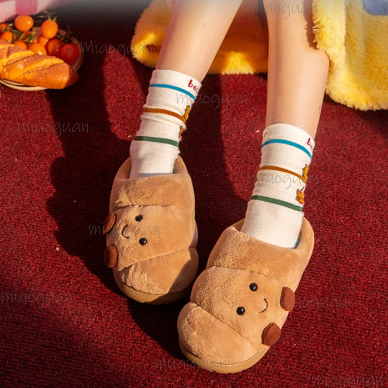 Croissant Fluffy Slippers – Furry Warm House Slides Women & Men House Slippers Axl