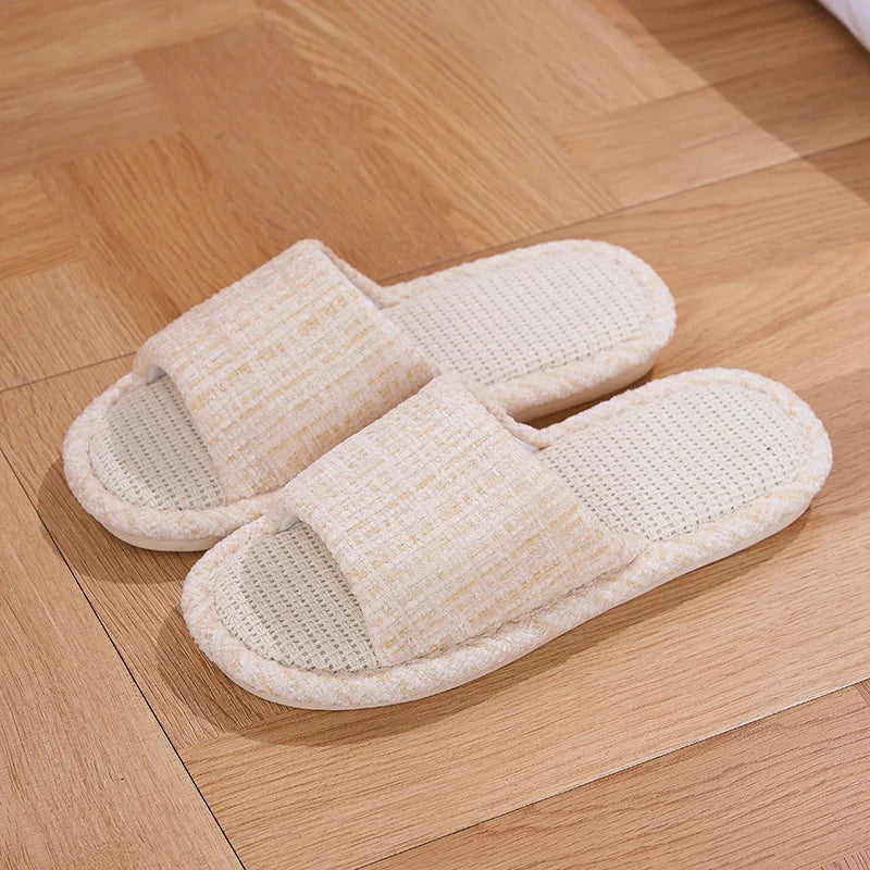 Women's Linen Indoor Slippers – Non-Slip Soft Sole, Odor Control Indoor House Slippers Axl WHITE 44-45