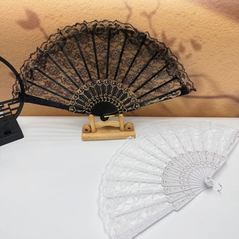Vintage Lace Folding Fan – Chinese Japanese Art Decor Gift Decorative Folding Fan Axl