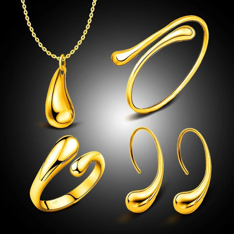 4-Piece Teardrop Jewelry Set – Necklace, Ring, Bracelet & Earrings Jewelry Set Axl Gold