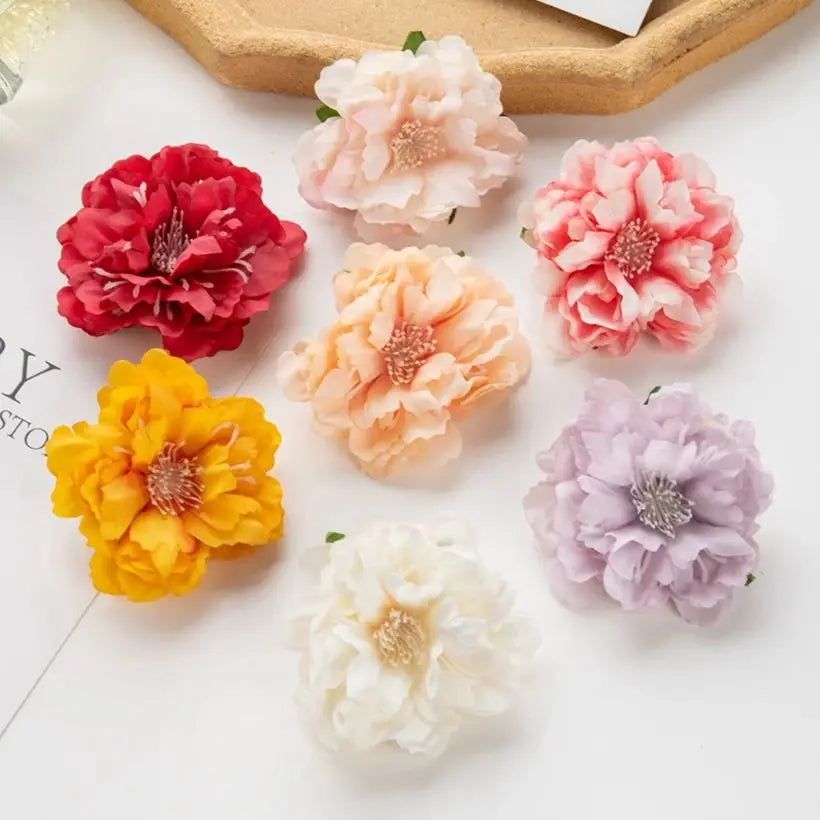 Silk Peony Artificial Flower Heads 10/30 Pcs – Wedding & Home Décor Artificial Flower Heads Axl MULTI 10pieces