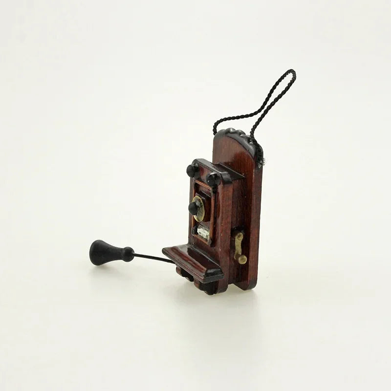1:12 Miniature Antique Wall Mount Phone – Dollhouse Wood Décor Dollhouse Accessory Axl
