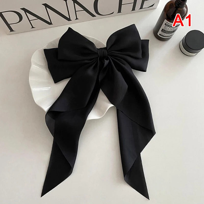 Satin Bow Hair Clip – Elegant Ribbon Barrette for Women Bow Hair Barrette Axl Black