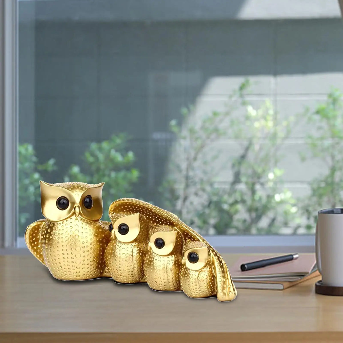 Family of Four Owl Statue – Resin Bird Figurine Home Decor Decorative Figurine Axl