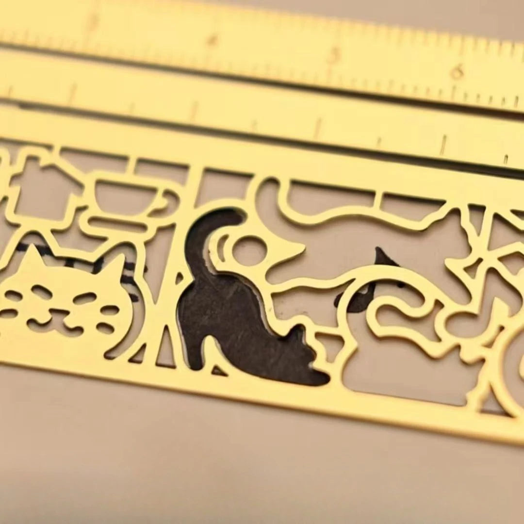 3-in-1 Cat Lover Metal Ruler – Bookmark & Template, 20+ Designs Template Ruler Axl