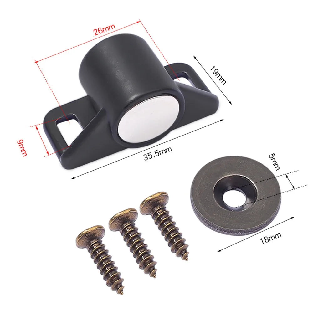 Magnetic Door Stopper – No-Drill Zinc Alloy Cabinet Latch Magnetic Door Stopper Axl Black