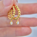 Huitan Beaded Hoop Drop Earrings | Cubic Zirconia Women's Jewelry Drop Hoop Earrings Axl E4870