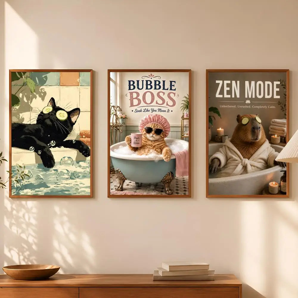Fun Bathroom Animals Self-Stick PVC Wall Art Poster | Waterproof Wall Art Poster Axl