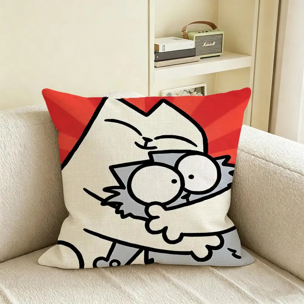 Natural Linen Cushion Cover – Simon's Cat Print | 6 Sizes Decorative Cushion Cover Axl White1 35X35cm