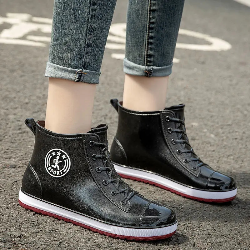 Women's Waterproof Ankle Rain Boots – Slip-On PVC Galoshes Women's Rain Boots Axl Black CN 41