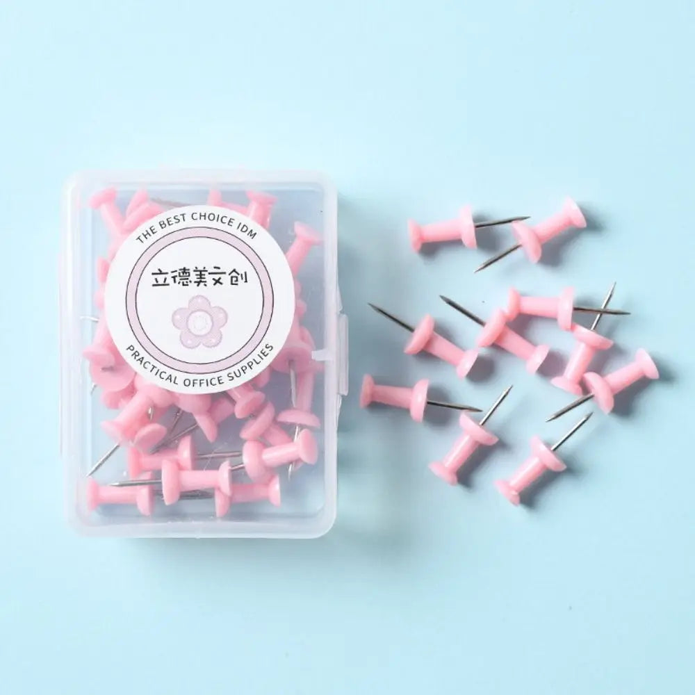 Macaron Color Pushpins – Pastel Plastic Thumb Tacks for Boards Decorative Pushpins Axl Pink-S-40pcs-box