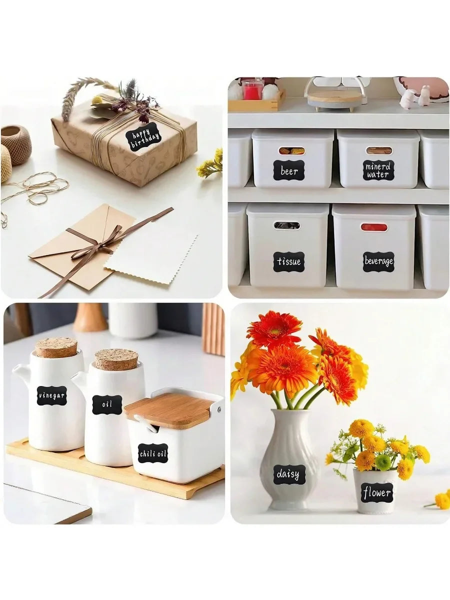 Black Waterproof Reusable Chalk Labels for Jars & Storage Chalk Label Stickers Axl