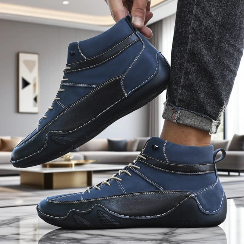 Men's Two-Tone High Top Leather Casual Sneakers | Color Block Men's Casual Sneakers Axl