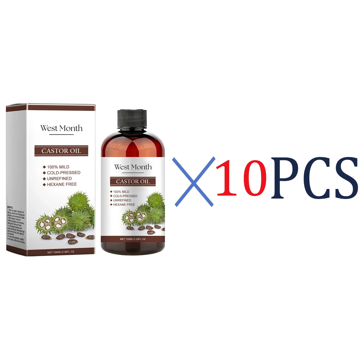 100ml Organic Castor Oil – Hair, Lash, Nail & Skin Care Oil Organic Beauty Oil Axl 10 Pcs