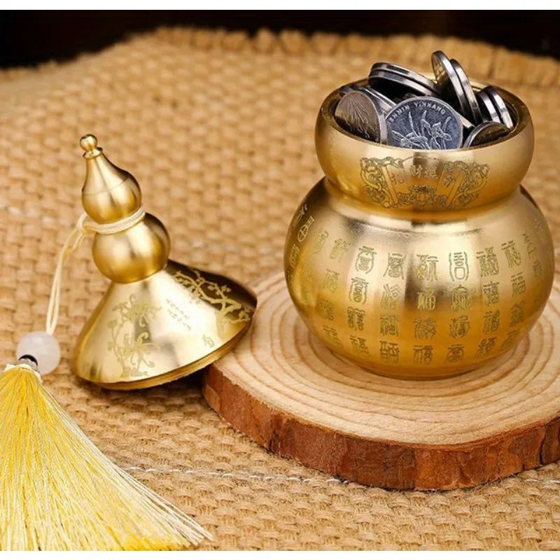 Brass Gourd Feng Shui Ornament with Tassel | Gold Decor Feng Shui Ornament Axl