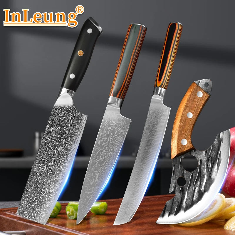 InLeung Damascus Steel Kitchen Knife – Japanese Slicer Damascus Kitchen Knife Axl