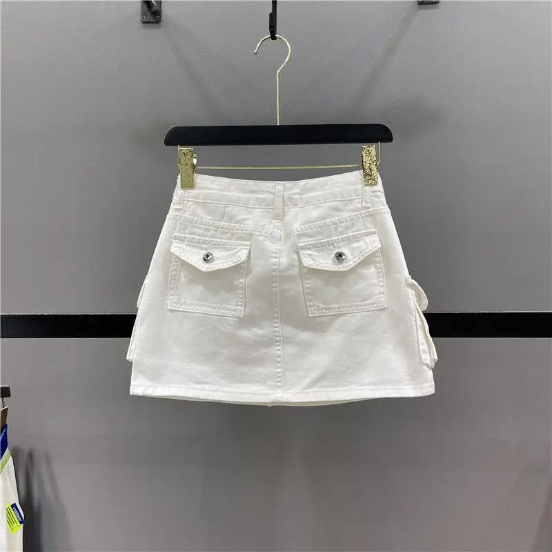 Women's Denim Mini Cargo Skirt – A-Line Zipper Fly Jean Skirt Denim Mini Skirt Axl