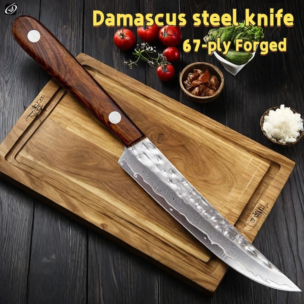 67-Layer Damascus Steel Fruit Knife – Sharp, Solid Wood Handle Damascus Kitchen Knife Axl