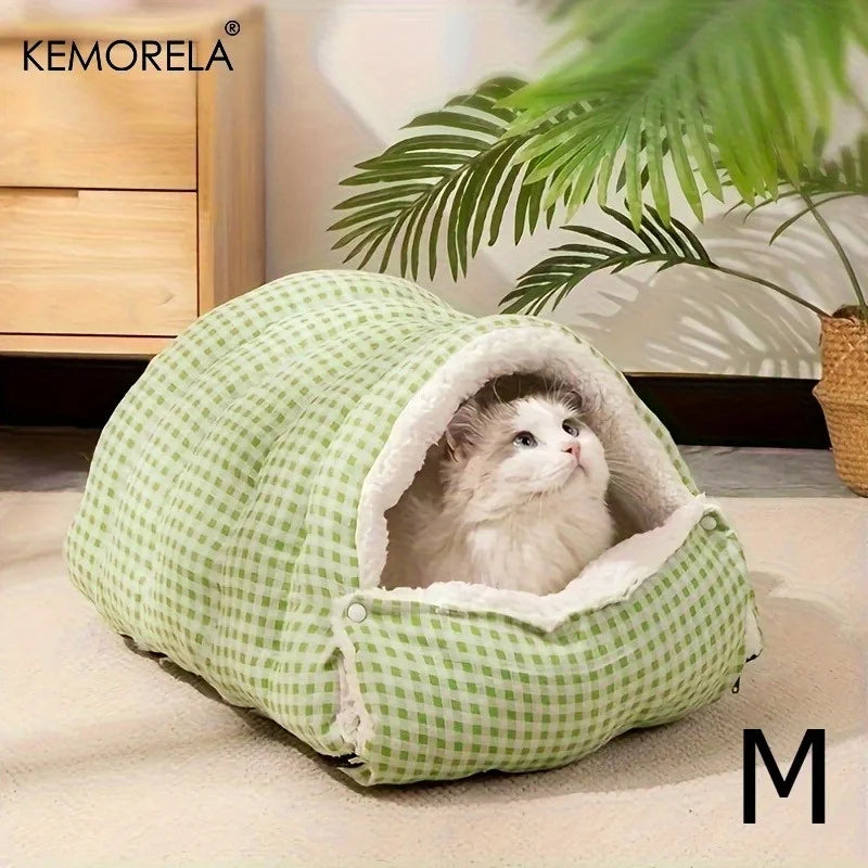 KEMORELA Fuzzy Cat Sleeping Bag – Warm Washable Pet Bed Cat Sleeping Bag Axl Green M
