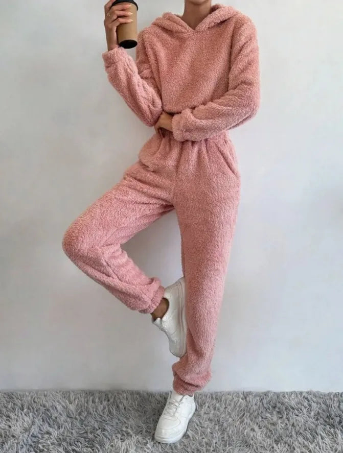 Women's Plush Hooded Loungewear Set – Cozy Winter Homewear Women's Loungewear Set Axl pink 1XL