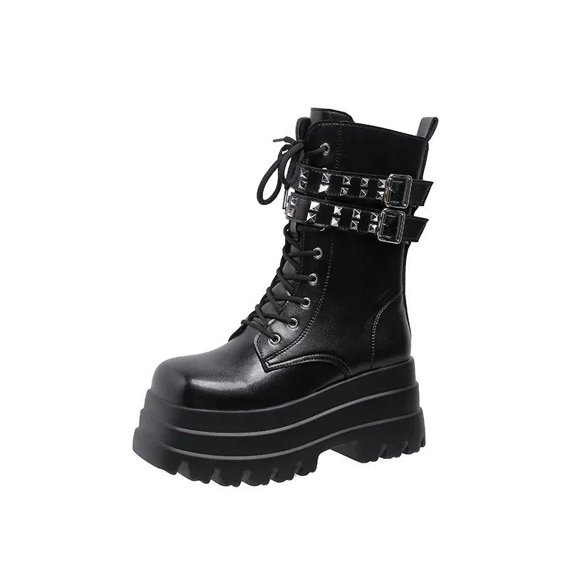 Women's Platform Chain Lace-Up Ankle Boots | Wedge Heel Platform Ankle Boots Axl