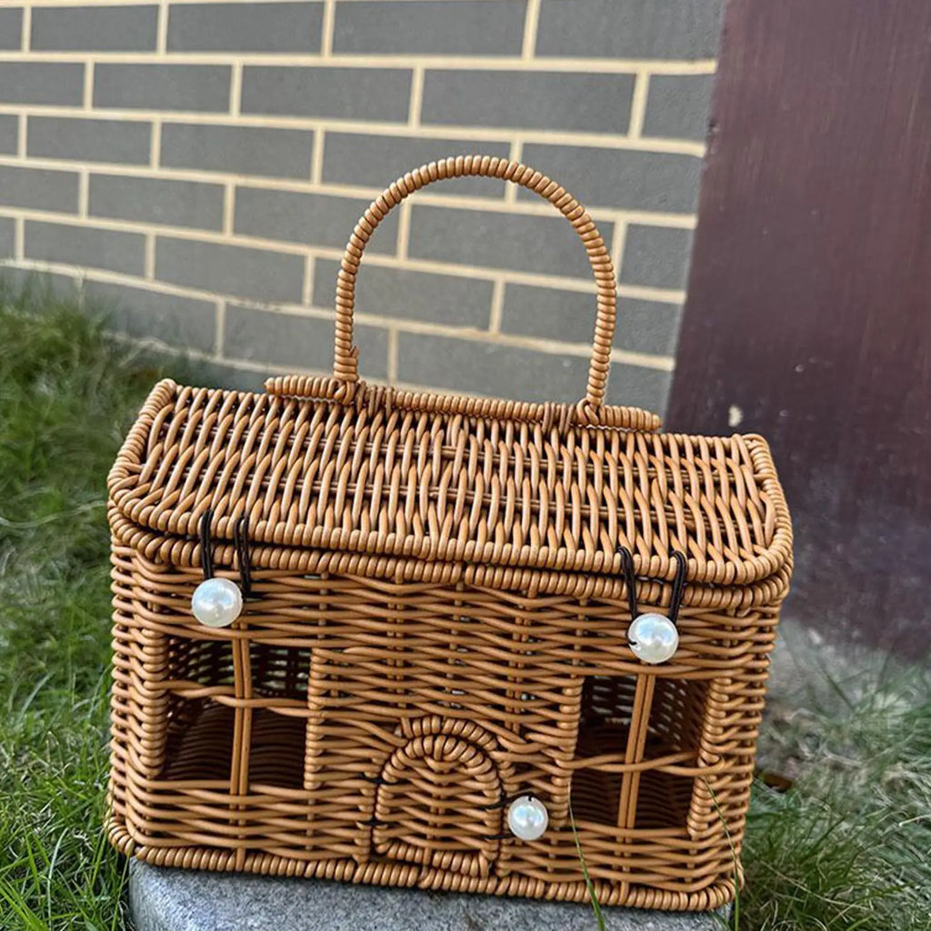 Imitation Rattan Storage Basket with Lid | Rustic Home Organizer Storage Basket Axl