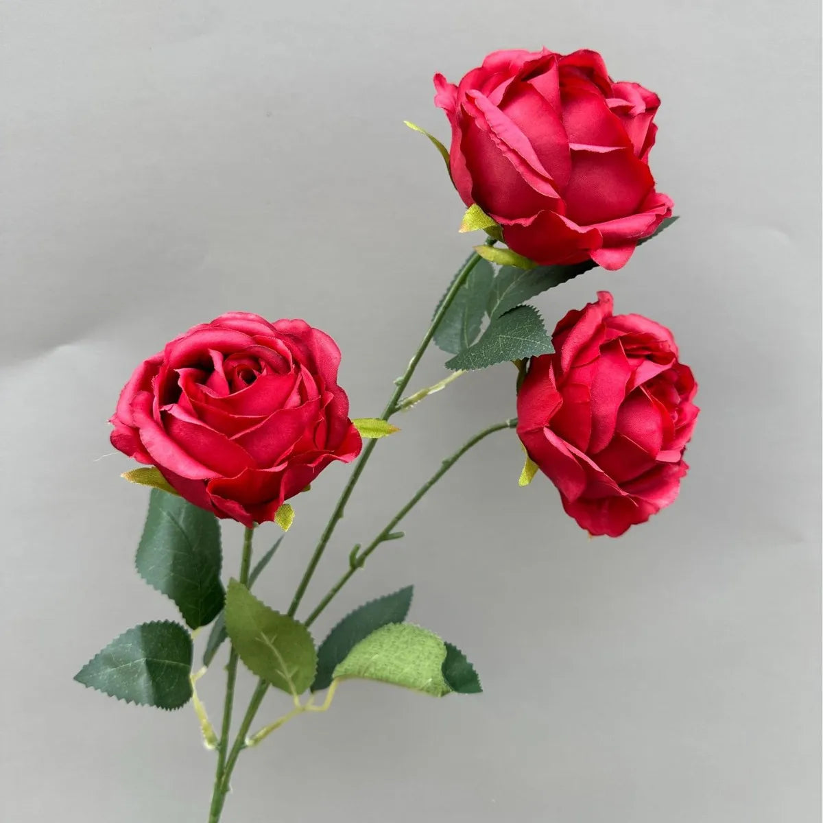 Artificial Silk Rose Branch – 3-Head Flower Stem 26" Tall Artificial Flower Branch Axl red