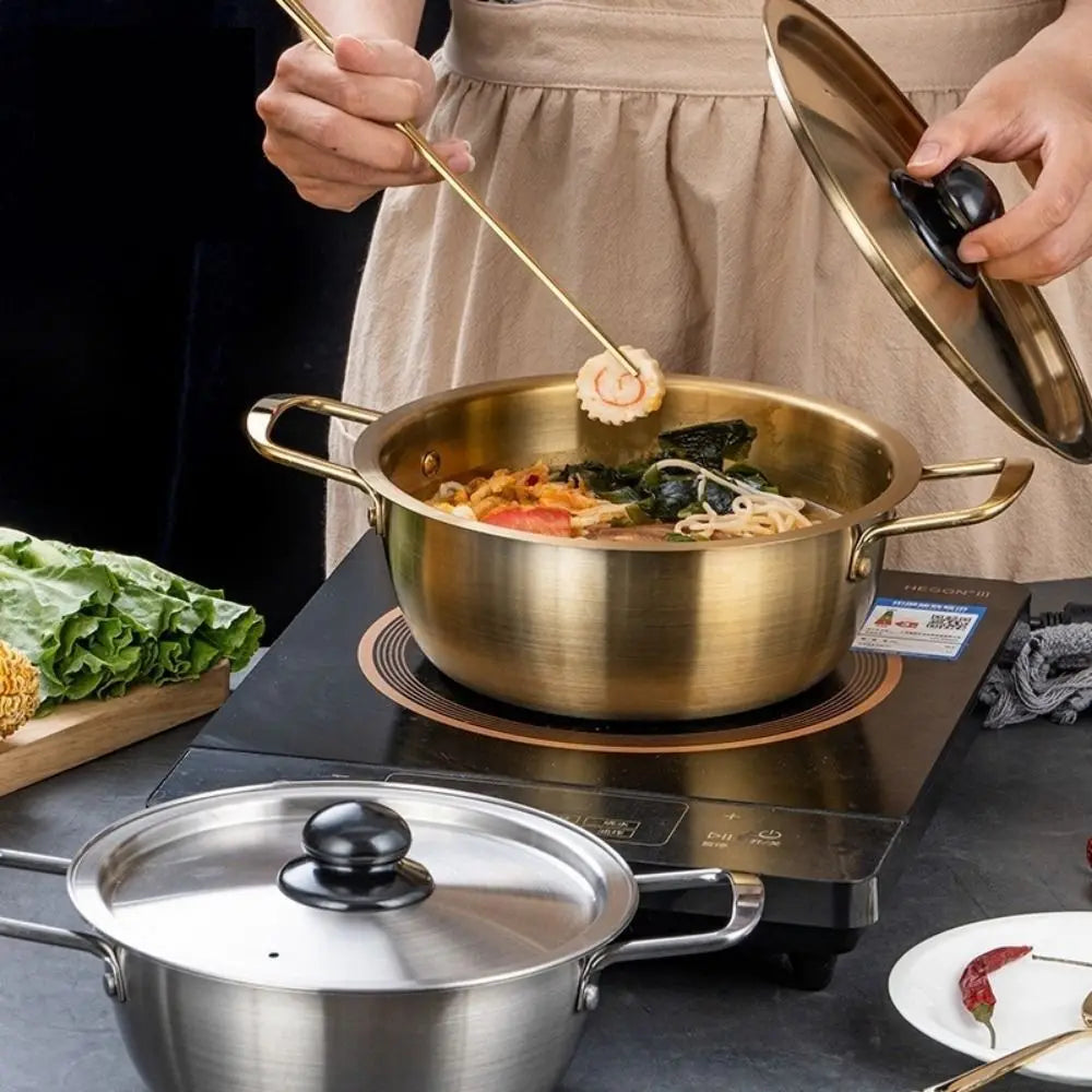 Korean Ramen Pot – Gold Stainless Steel Soup Pot with Lid Soup & Ramen Pot Axl