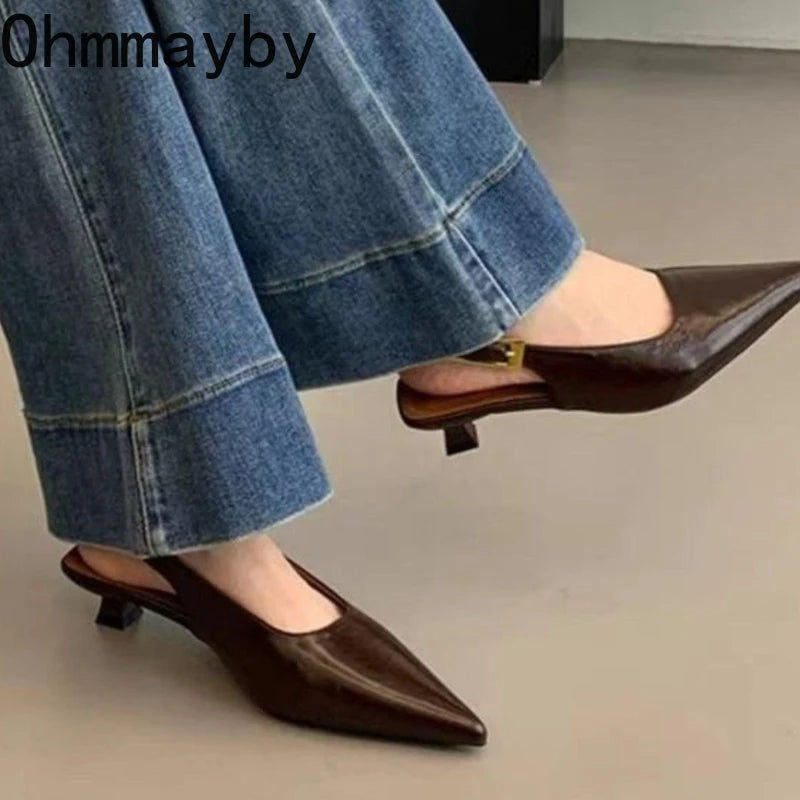 Women's Pointed Toe Slingback Mule Sandals | Low Heel Party Shoes Women's Heeled Sandals Axl
