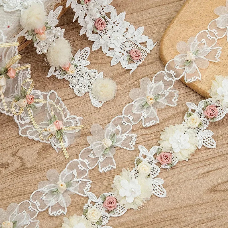 3D Flower Butterfly Lace Trim – White Embroidered Appliqué by Yard Lace Fabric Trim Axl