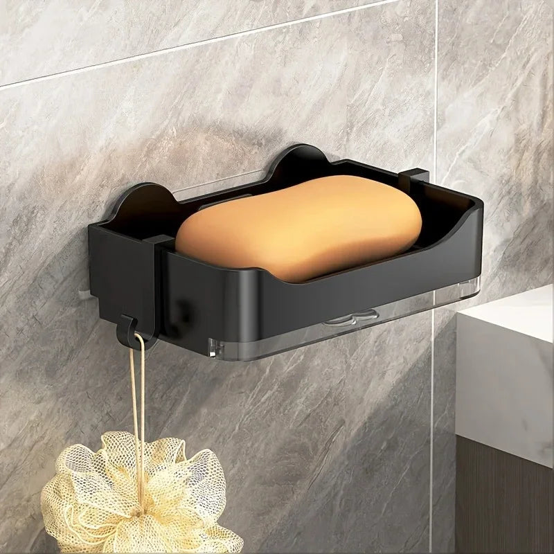 Wall-Mounted No-Drill Soap Dish Holder – Double Layer Drainer Soap Dish Holder Axl