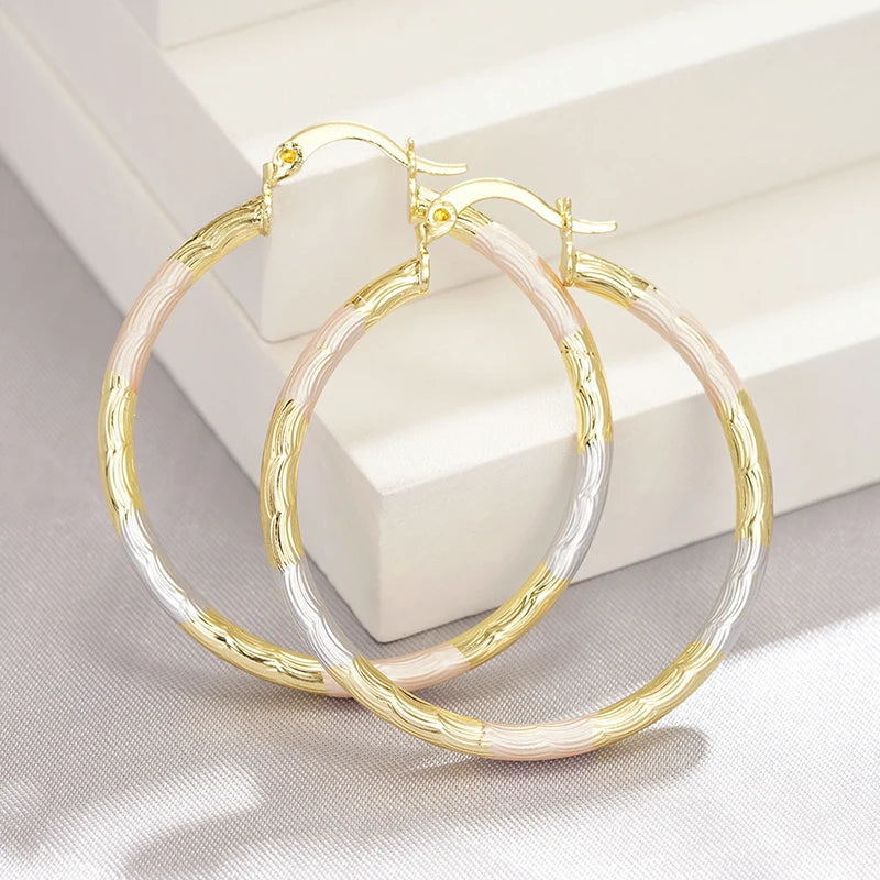 Huitan Three-Tone Metallic Hoop Earrings – Women's Fashion Hoop Earrings Axl E4499