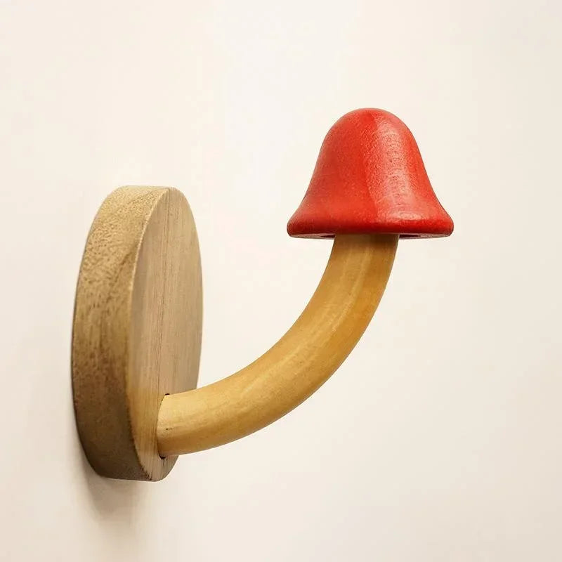 Wooden Mushroom Wall Hook – Self-Adhesive Clothes & Cap Hanger Wall Hook Axl Red
