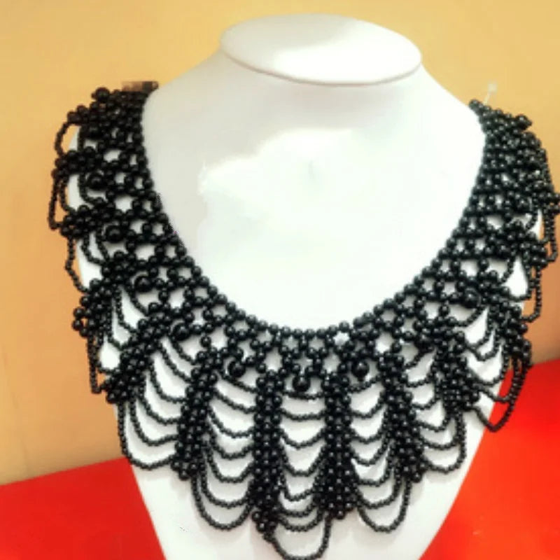 Pearl Beaded Lace Detachable Collar Necklace for Wedding Dress Detachable Collar Necklace Axl black