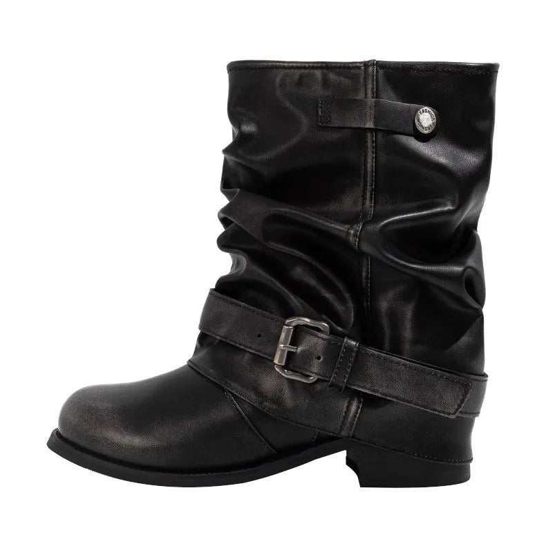 Women's Western Cowboy Boots – Metal Buckle Stacked Heel Western Cowboy Boots Axl black 40