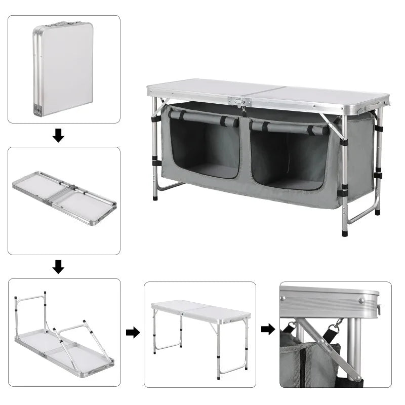 Folding Aluminum Camping Table with Storage Bag | Height Adjustable Folding Camping Table Axl