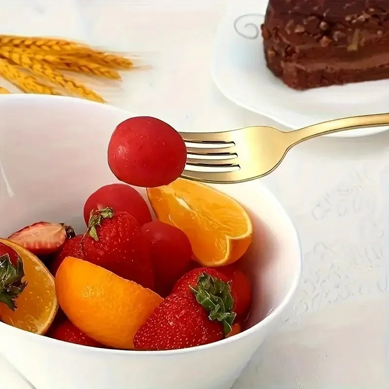 8-Piece Golden Dinner Fork Set – Stainless Steel, Dishwasher Safe Flatware Fork Set Axl