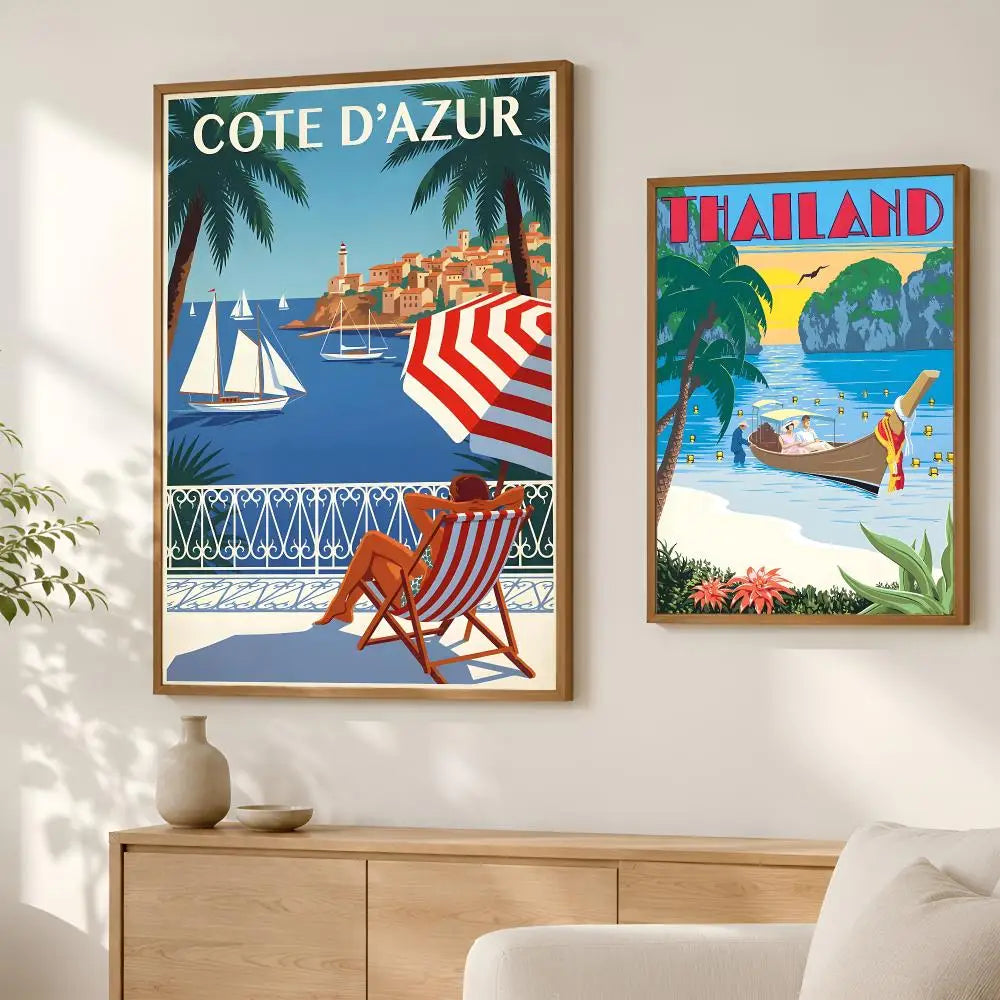 French Riviera Vintage Travel Poster – Self-Stick Wall Art Vintage Wall Poster Axl