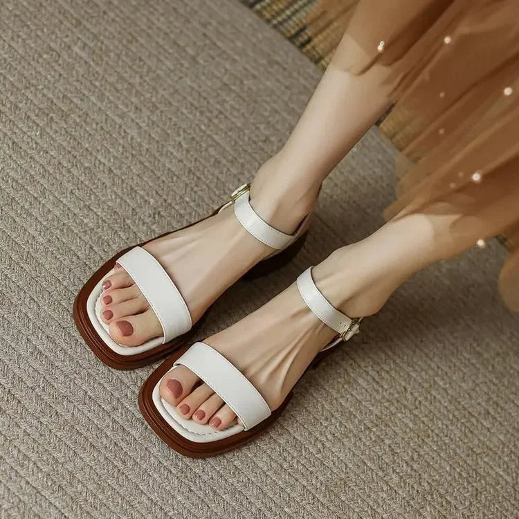 Women's Low Heel Gladiator Sandals – Buckle Strap Summer Shoes Women's Sandals Axl