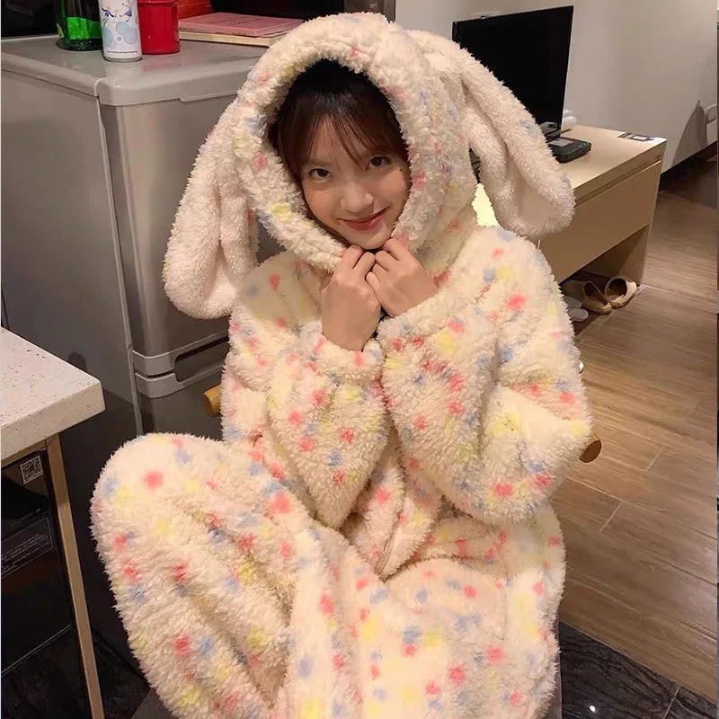Women's Hooded Fleece Onesie Pajamas | Cartoon Print Sleepwear Fleece Onesie Pajamas Axl
