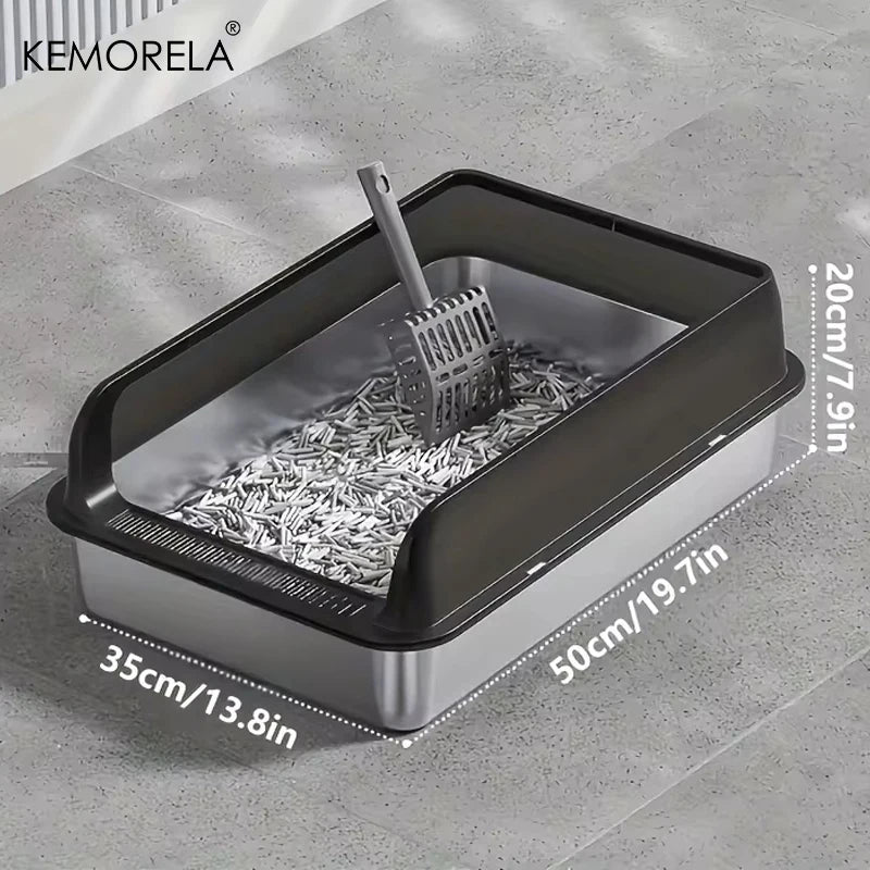 KEMORELA XL Stainless Steel Cat Litter Box with Lid & Scoop Cat Litter Box Axl Matte Black L S