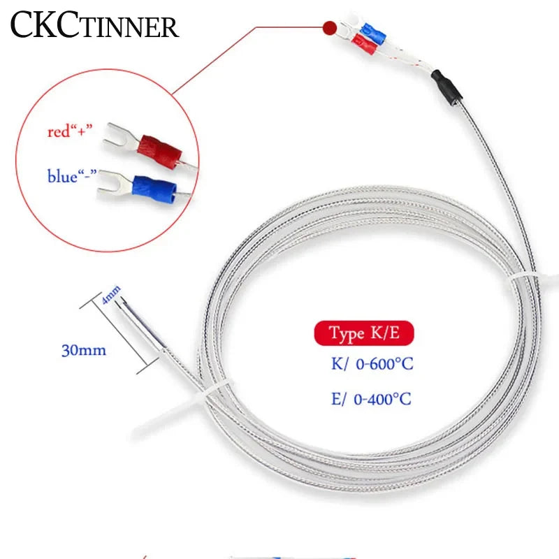 Type K Thermocouple Probe Sensor 4×30mm Shielded Wire 1–5M Temperature Sensor Probe Axl