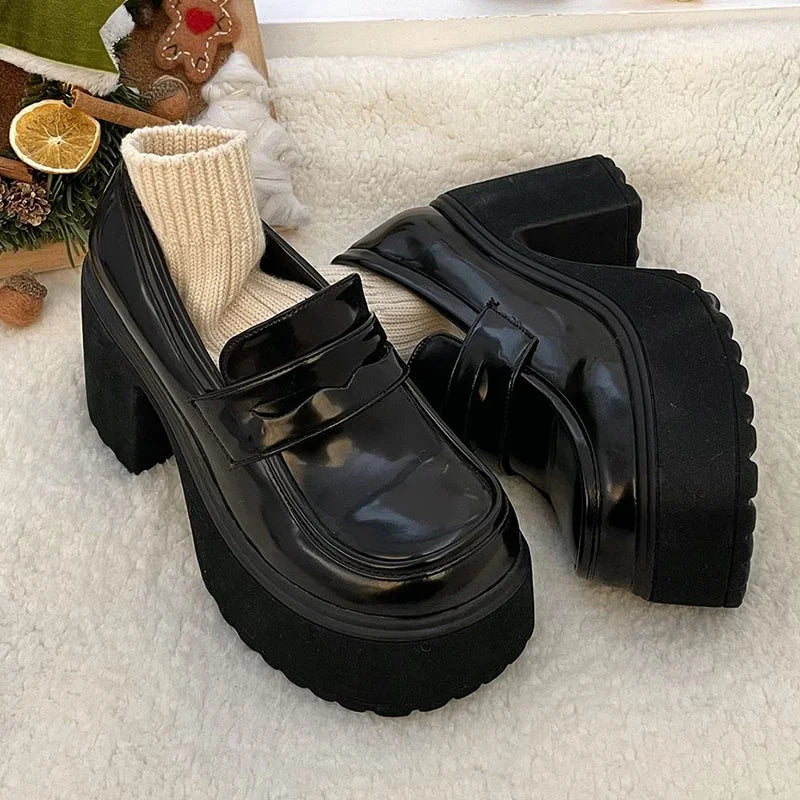 Retro Mary Jane Platform Heels – Women's Thick Sole Pumps Platform Loafer Heels Axl