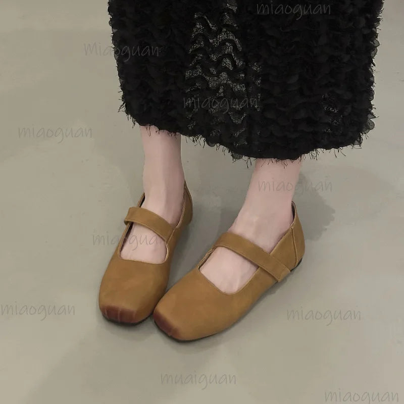 Women's Retro Square Toe Mary Jane Ballet Flats Slip-On Women's Ballet Flats Axl