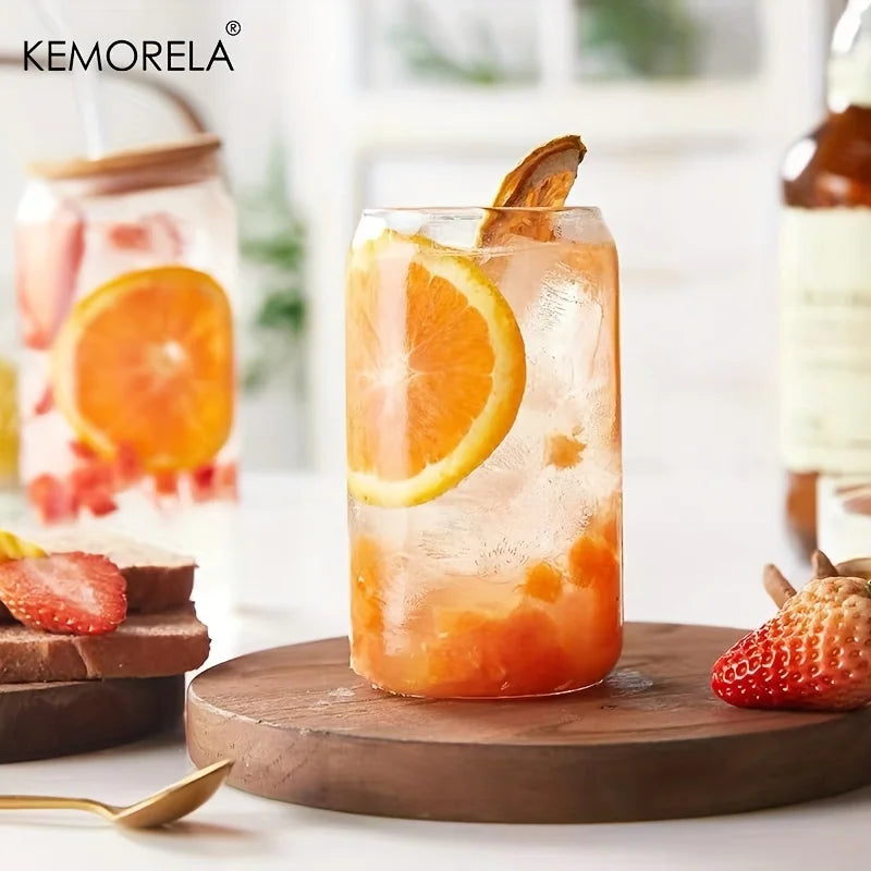 KEMORELA Glass Bubble Tea Cups with Lid & Straw – 1 or 4 Pack Glass Cup Set Axl