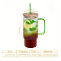 900ml Ribbed Glass Tumbler with Bamboo Lid & Straw | KEMORELA Glass Tumbler Axl Green 900ML