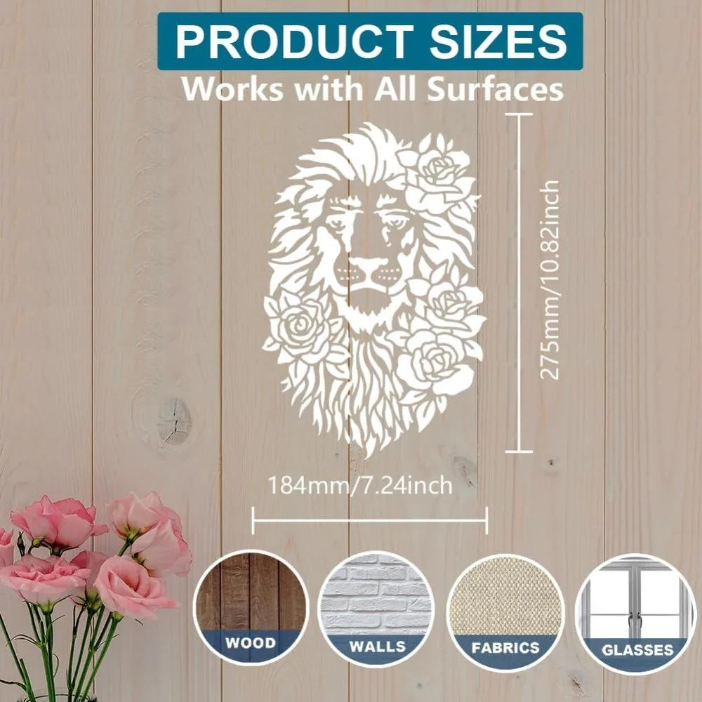 A4 Lion Flower Stencil – Reusable PET Art Template & Paint Brush Art Craft Stencil Axl