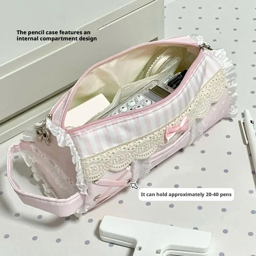 Pink Lace Pencil Case – Large Capacity Kawaii Pen Bag Pencil Case Axl