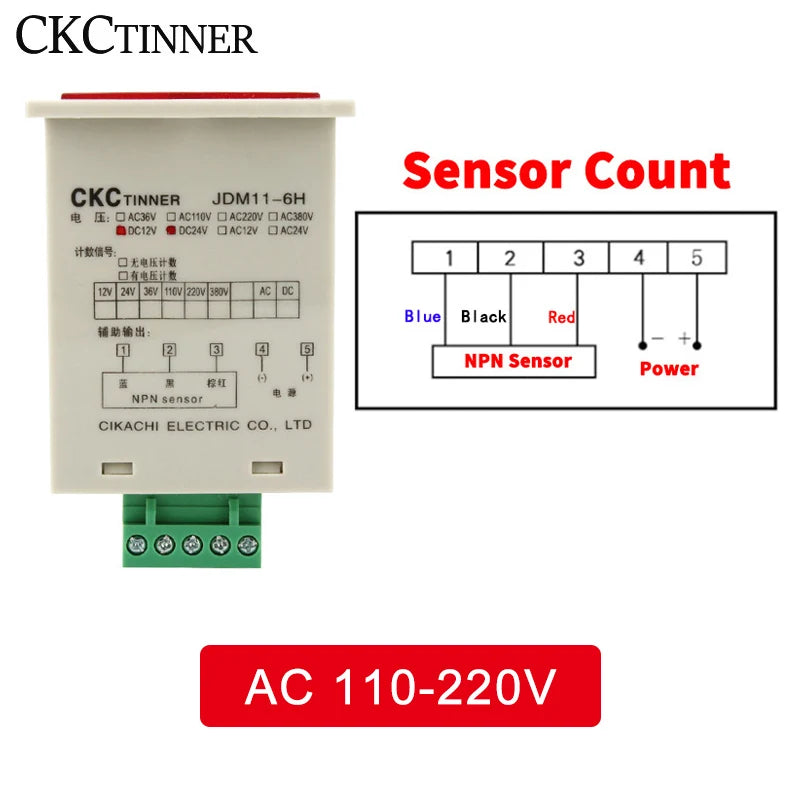 JDM11-6H 6-Digit Digital Industrial Counter DC/AC Voltages Industrial Digital Counter Axl Sensor 110-220V