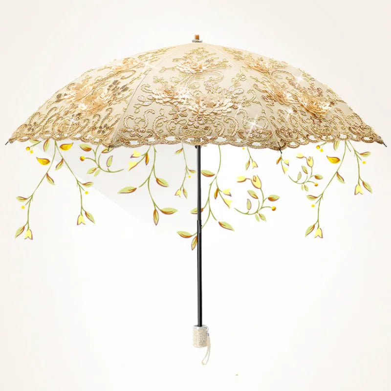 Women's Lace Embroidery Folding Parasol – UV & Rain Umbrella Folding Parasol Axl